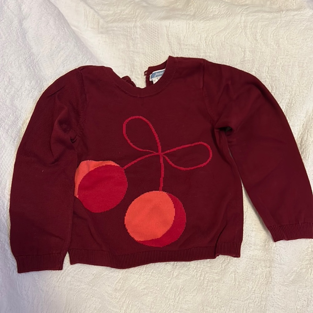 Jacadi sweater size 4A burgundy with red and orange cherries